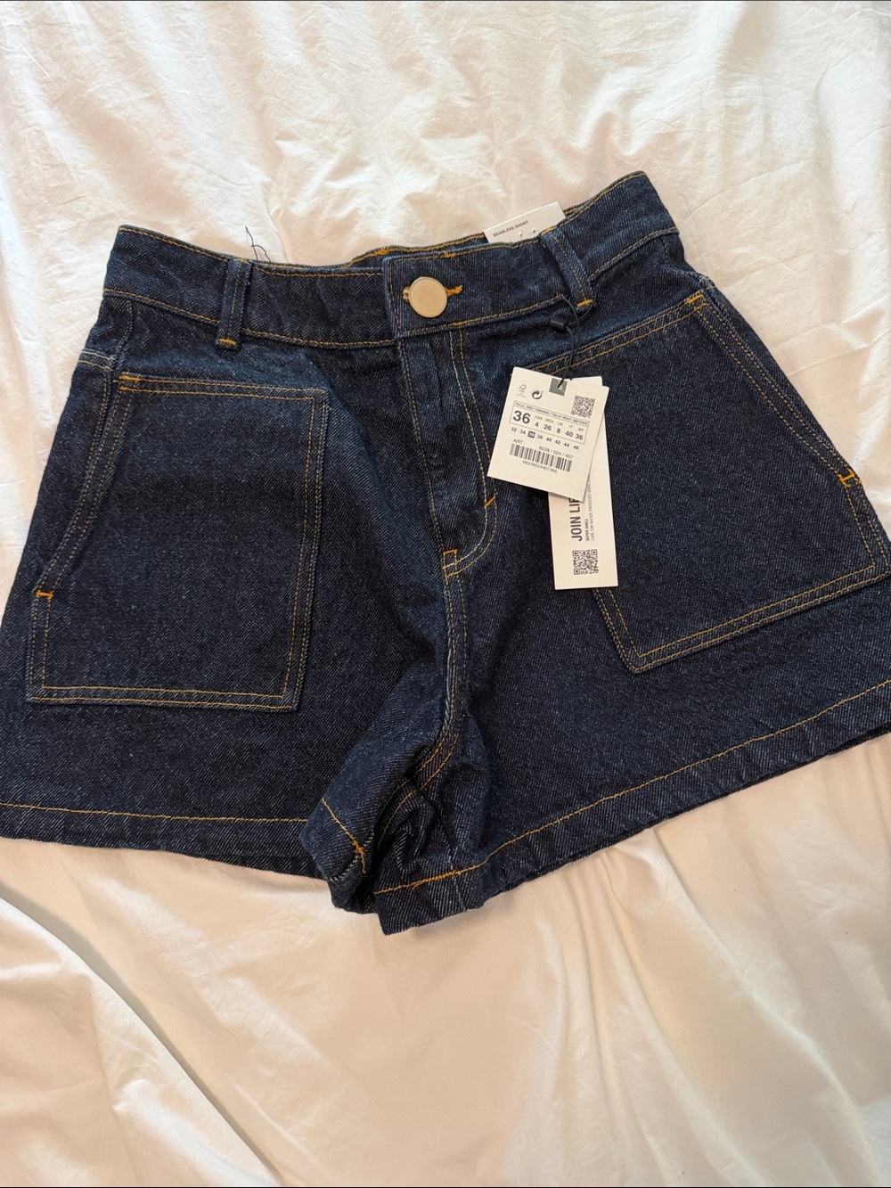 High Rise Zara Dark Indigo Denim Pocket Shorts